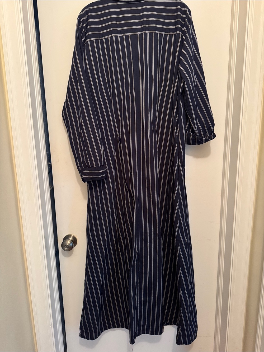 LOFT Navy and Light Gray Striped Long Sleeve Shirt Dress - Picture 3 of 3
